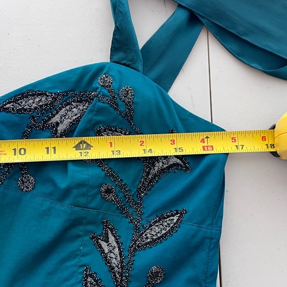 Free People Y2K Boho Sz 00 Leaf Motif Ocean Embriodered Boho Mini Dress - Picture 8 of 12